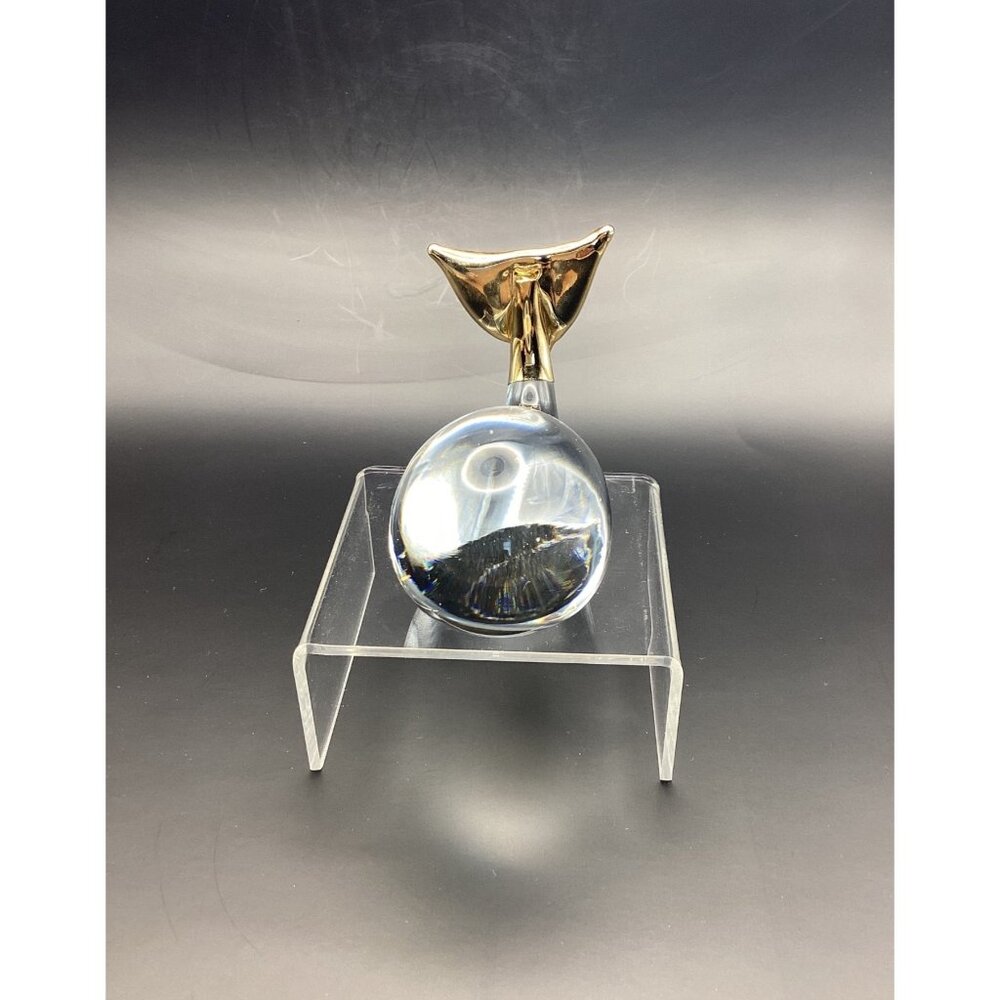 Art Glass Whale Figurine Paperweight Clear With Gold Trim Overlay 2.5 in Tall - Picture 3 of 8